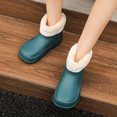 Women's Plush Lined Short Boots Waterproof Slip On Shoes