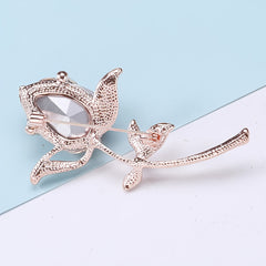 Elegant Rose Flower Crystal Brooch Pin for Women