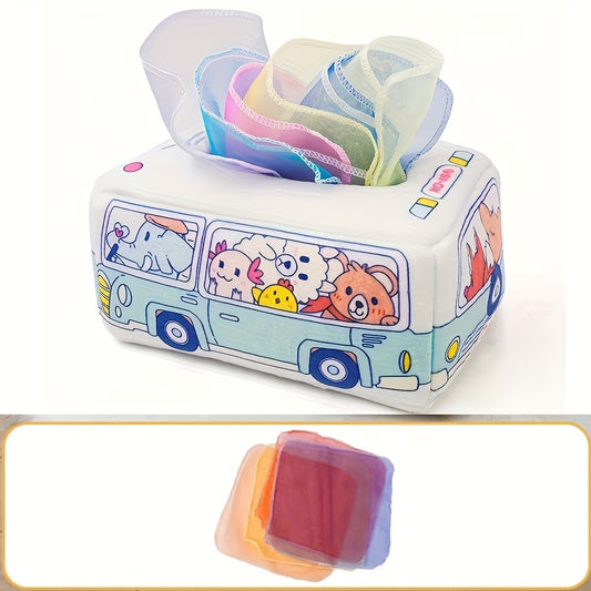 Soft Cloth Baby Tissue Box Toy with Crinkle Sound - Infant Sensory Play Toy