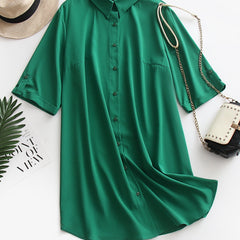  Solid Button Up Shirt Dress
