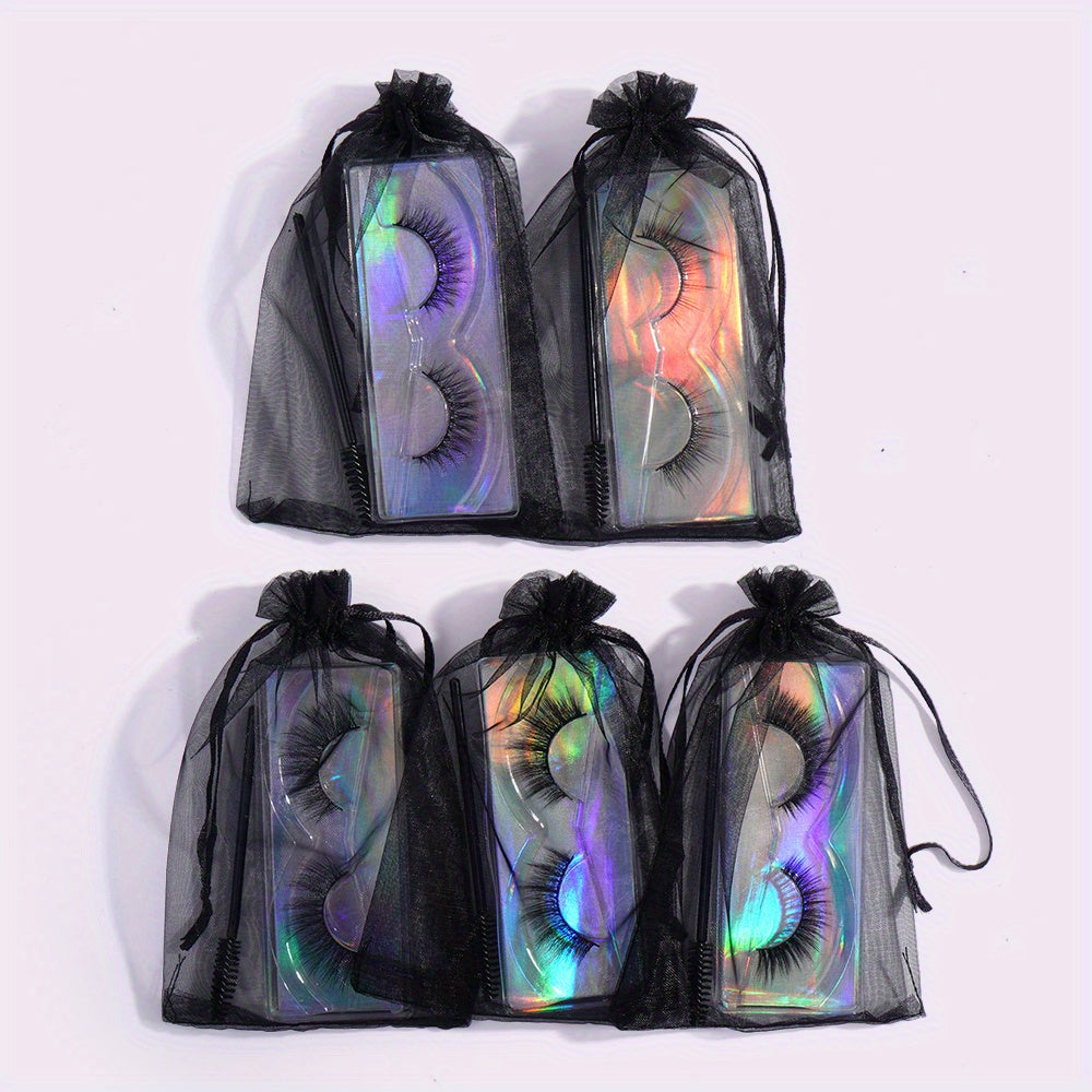 5 Pairs Natural Thick False Eyelashes C Curling with Brushes & Bag