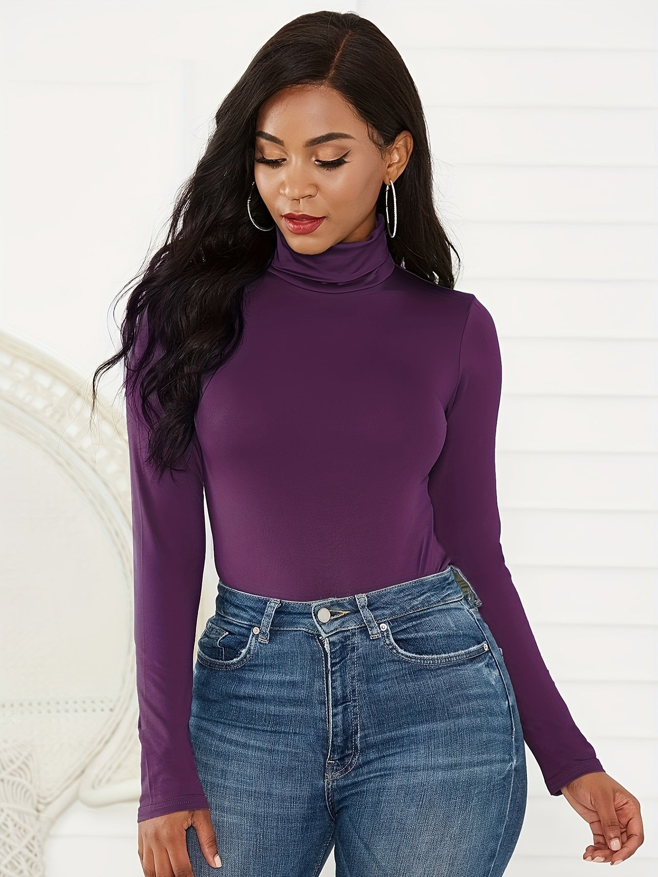 Mock Turtleneck Long Sleeve Bodysuit Women Sexy Lingerie Leotard