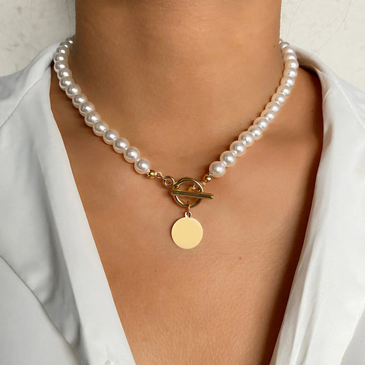 Women's Round Pendant Necklace in Gold Tone