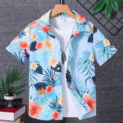Boys' Hawaiian Shirt Short Sleeve Flower & Leaves Graphic Tee Kids Summer Top