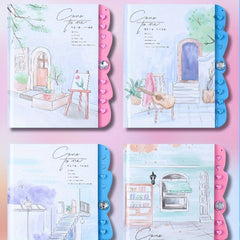Lockable Password Notebook for Students with Cartoon & Pink Accents