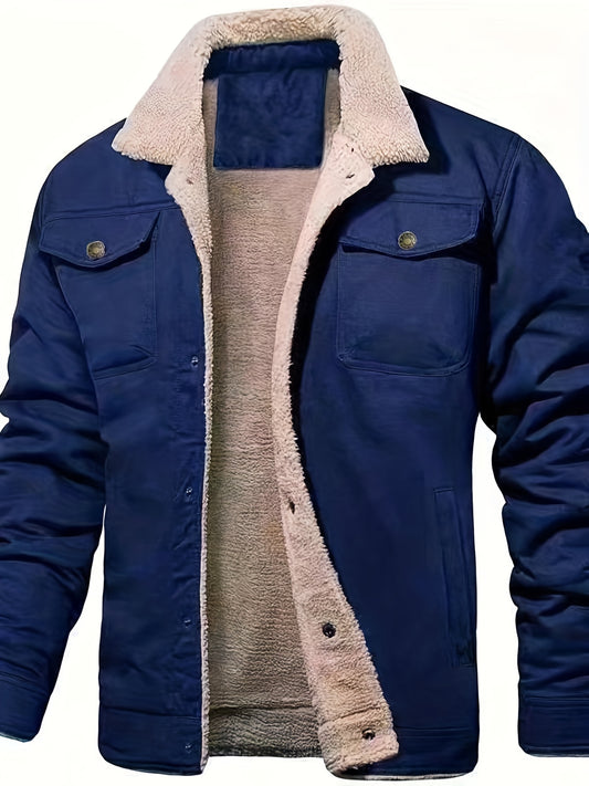 Fleece Cotton Pocket V-Neck Long Sleeves Jackets Men's Clothing