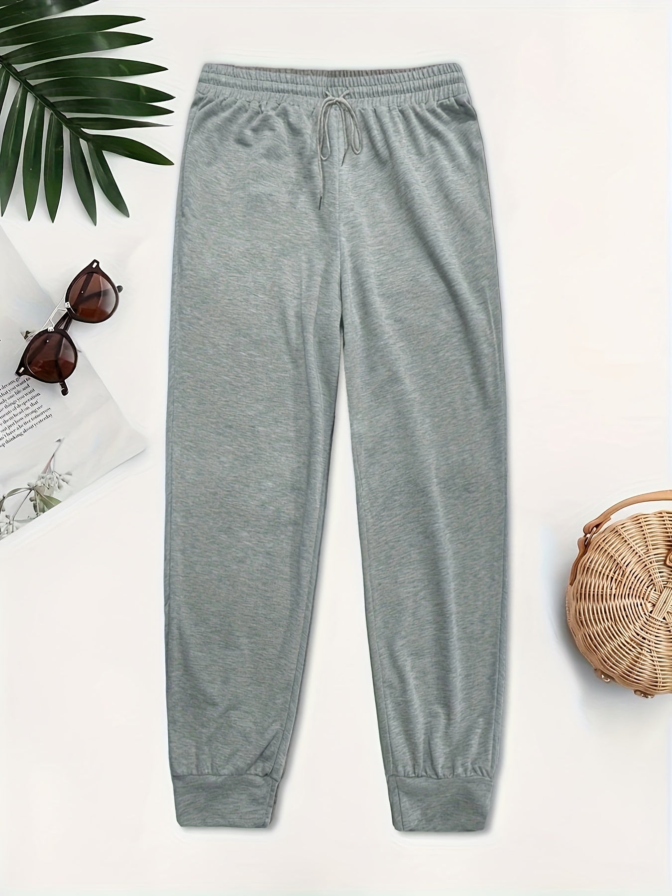  Sports Pants Women's Plus Elastic Drawstring High Rise Jogger Trousers