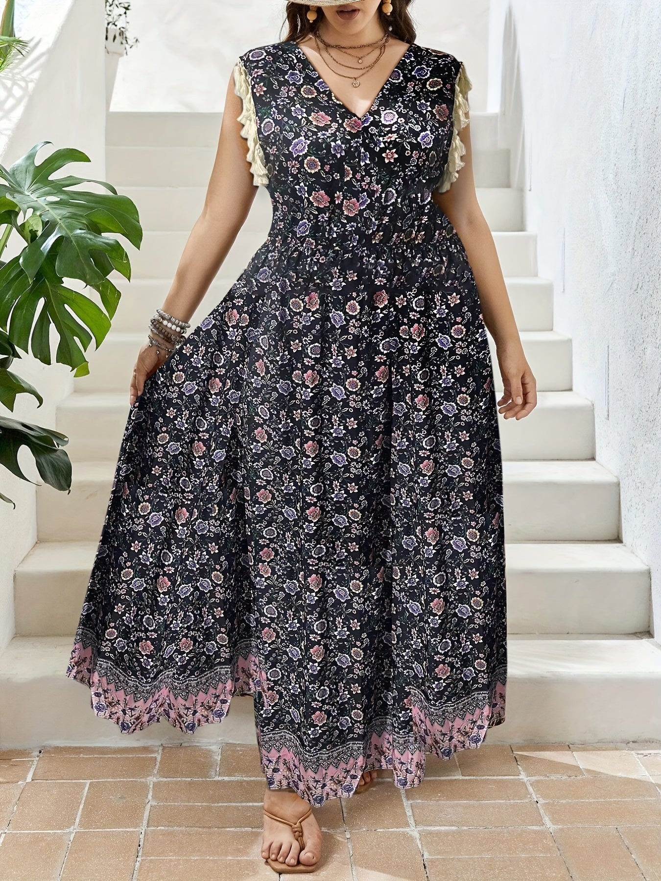 Boho Tank Dress Women's Plus Size Floral Print Maxi Dress