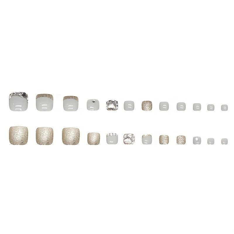 24pcs Rhinestone Press On Toenails Full Cover Acrylic Toenails