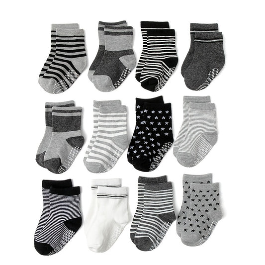 Baby Stars Striped Print Crew Socks Non slip Cotton Toddler Socks