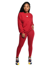 Solid Pullover Shirt & Pants Plus Size Set