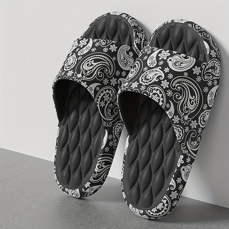 Women's Paisley Printed Pillow Slides Open Toe Soft Sole Shoes