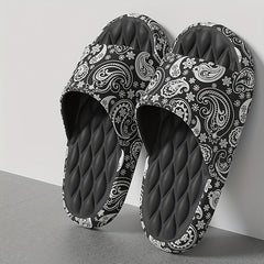 Women's Paisley Printed Pillow Slides Open Toe Soft Sole Shoes