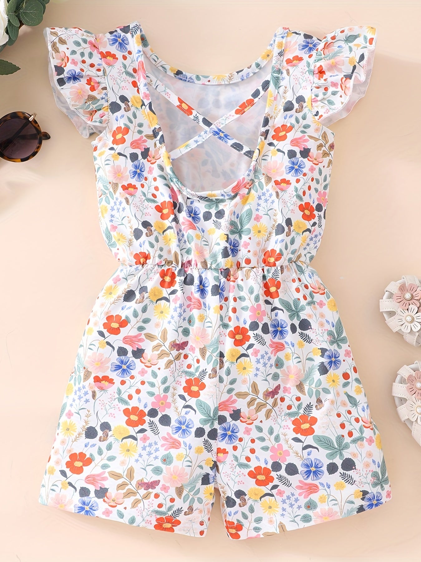 Toddler Flying Sleeve Floral Jumpsuit