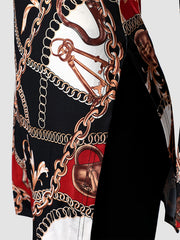 Chain Print 2pcs Set Long Sleeve Split T shirt & Solid High Waist Skinny Pants