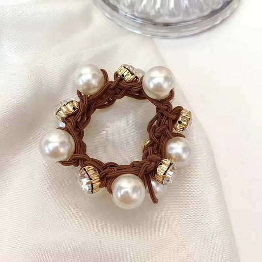 Faux Pearl Hair Tie Head Jewelry Ponytail Hair Rope Crystal Elastic Hair Tie