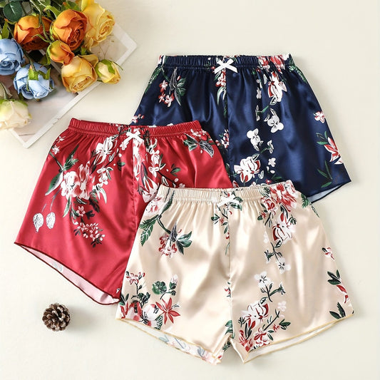 3pcs Girls Random Flower Print Shorts Soft Comfortable Breathable Kids Clothes