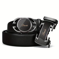 Men's Leather Belt w/ 2 Automatic Buckles Business Suit Waist Strap High Belt
