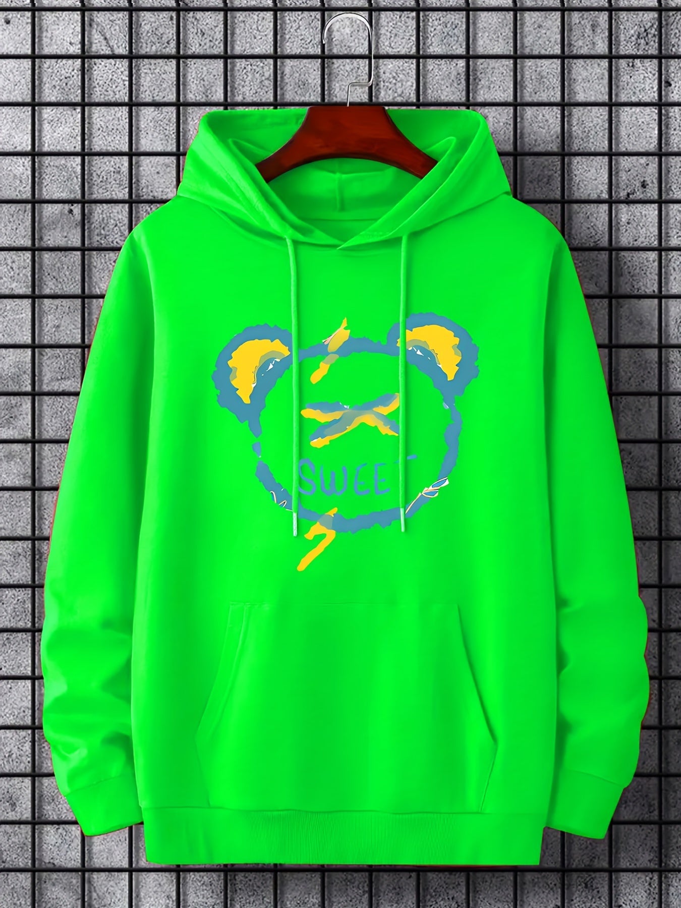 Cartoon Bear & Sweet Print Hoodie Hoodies For Men