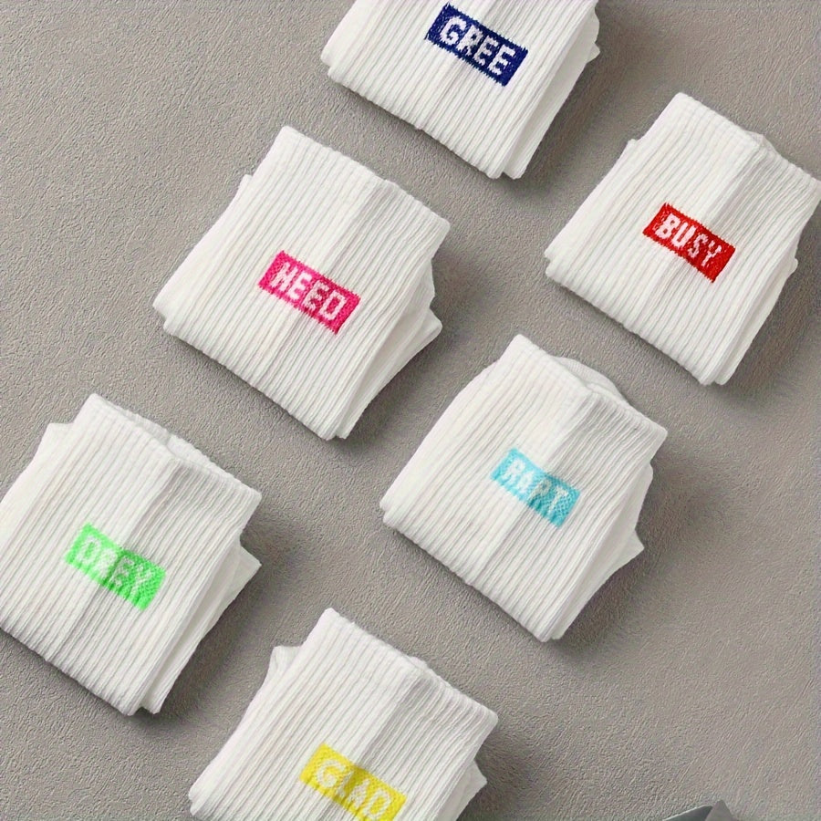 6 Pairs Letter Print Mid Tube Socks Women's Stockings