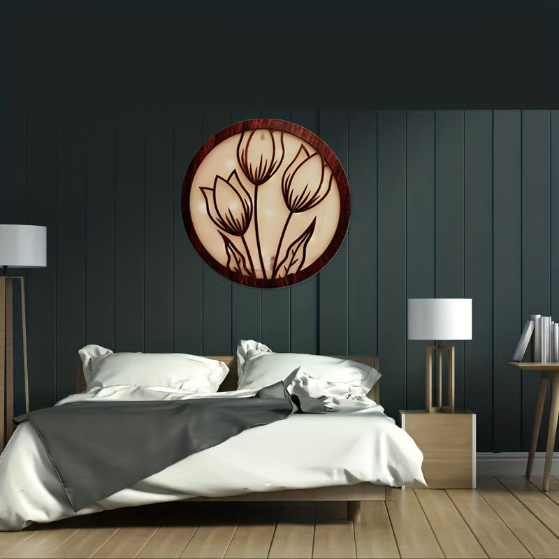 LED Lights Wooden Board Wall Stickers Magnolia Night Light