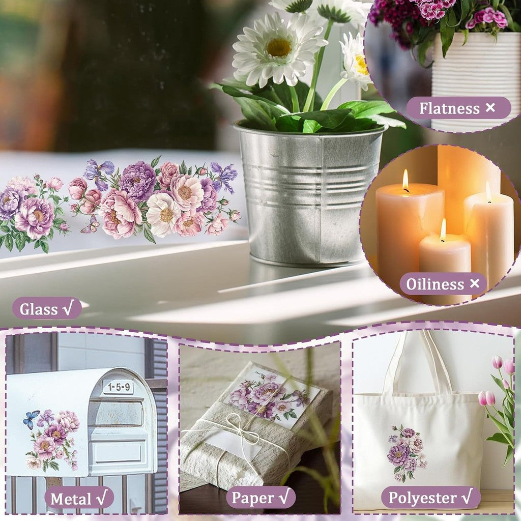 Purple Dreamy Flowers Transfer Decals, 3pcs