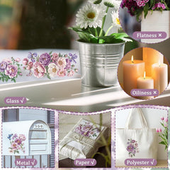 Purple Dreamy Flowers Transfer Decals, 3pcs