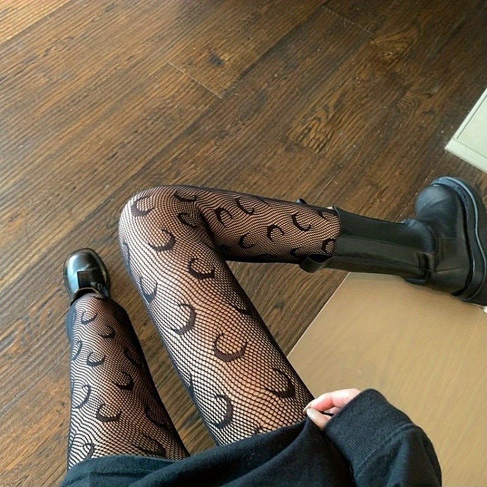 Moon Pattern Fishnet Tights High Waist Pantyhose
