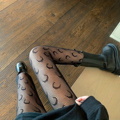 Moon Pattern Fishnet Tights High Waist Pantyhose
