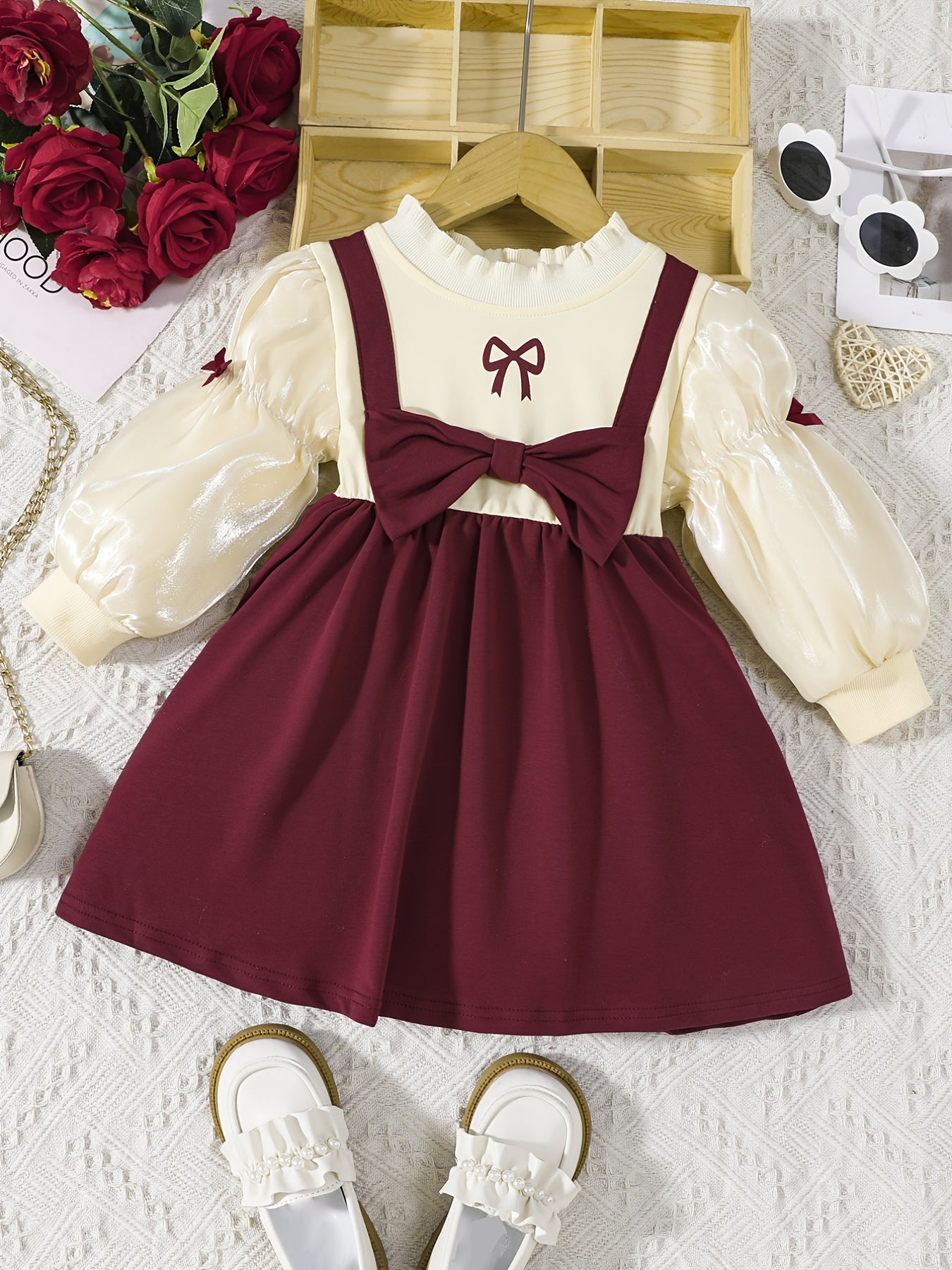 Girls' Bowknot Puff Sleeve Princess Dress for Special Occasions