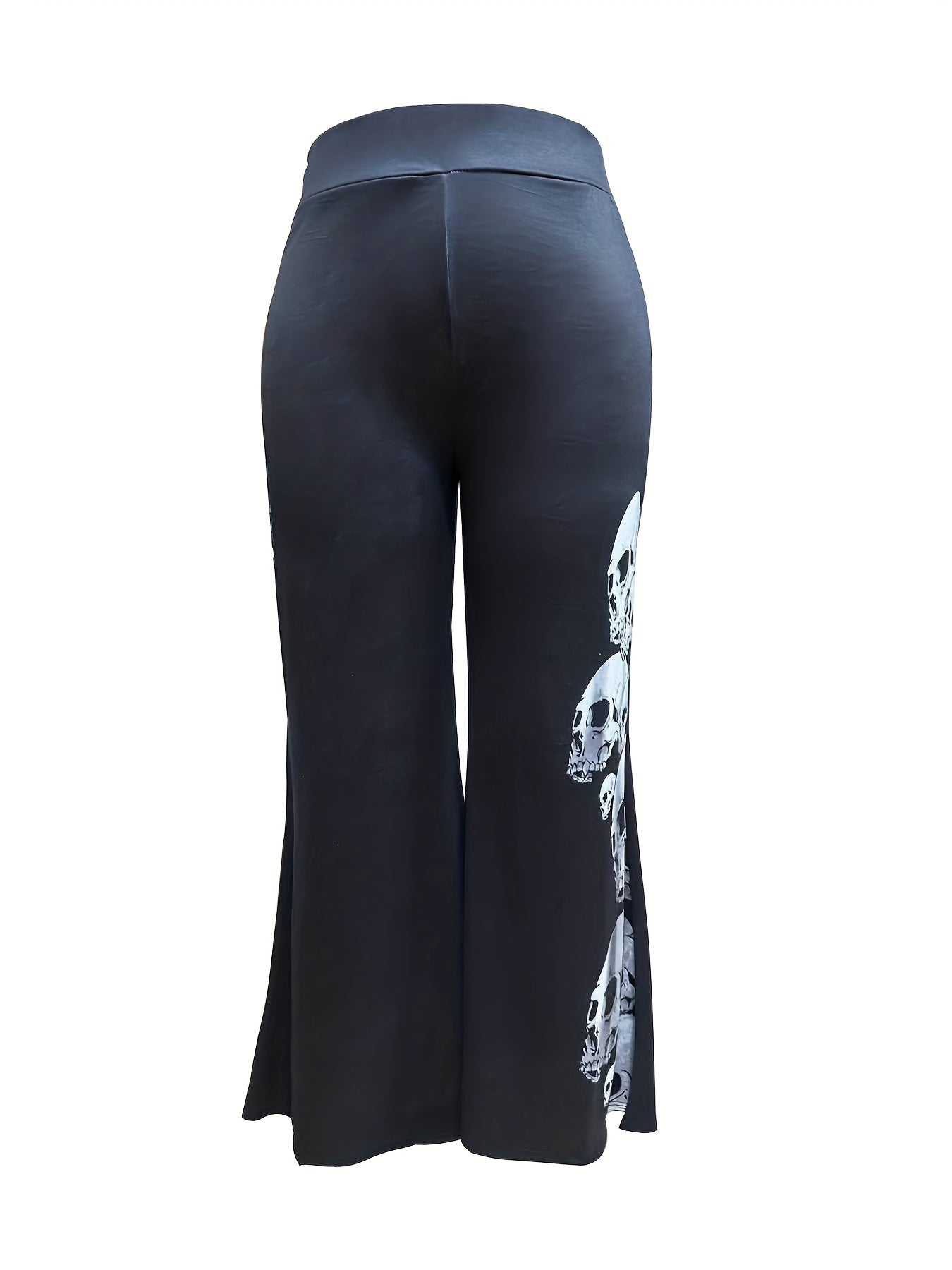 Women's Plus Skull Print Elastic Flared Leg Trousers