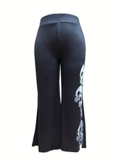 Women's Plus Skull Print Elastic Flared Leg Trousers