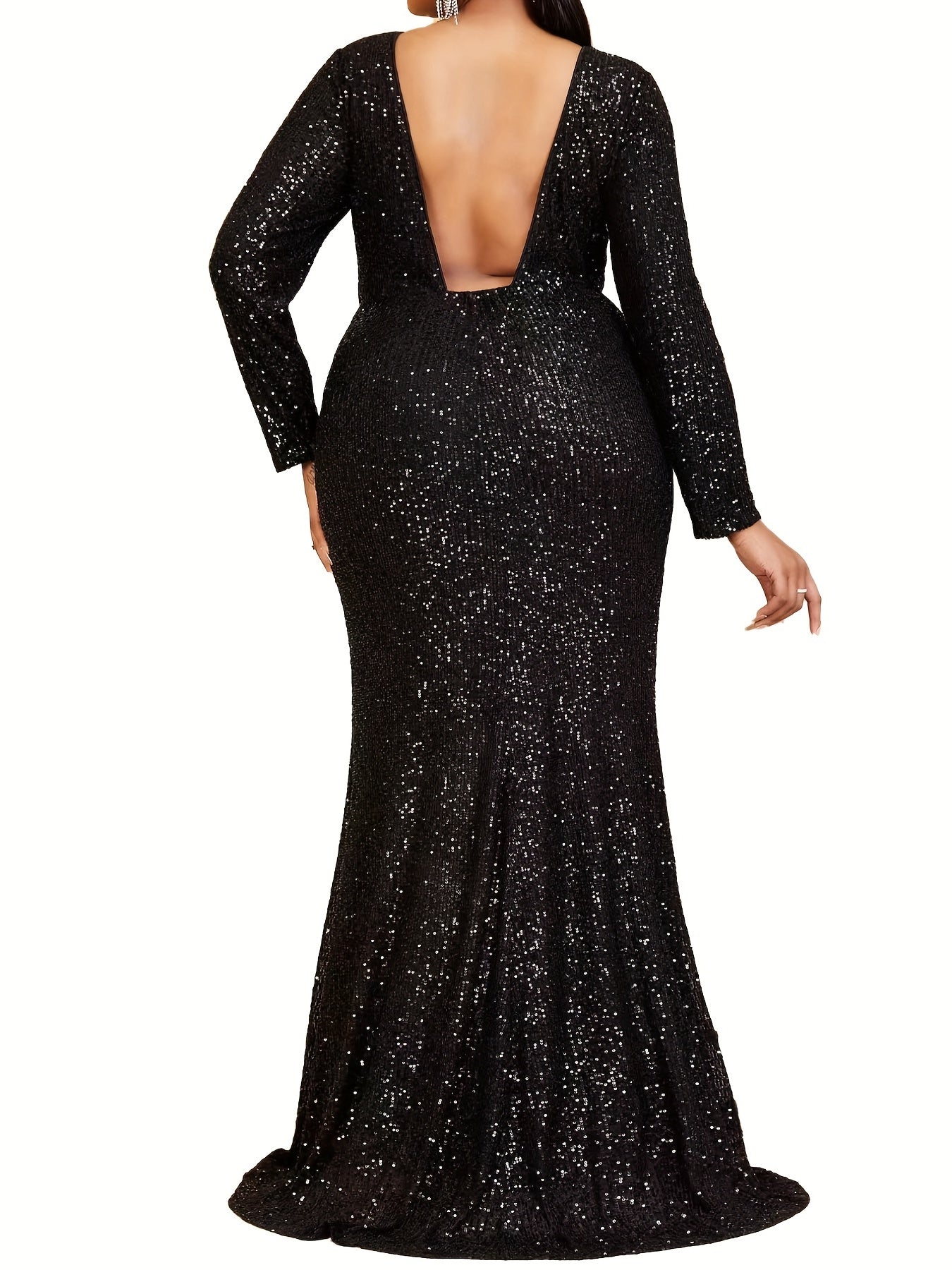  Mermaid Prom Dress Sequins Long Sleeve Contrast Mesh