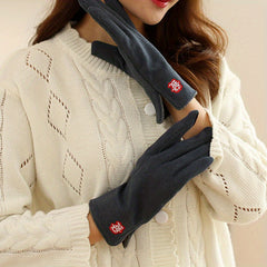 Warm Touchscreen Gloves Chinese Style Couple Style Plus Velvet Outdoor Riding