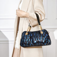 Vintage Crocodile Pattern Shoulder Bag with Detachable Strap