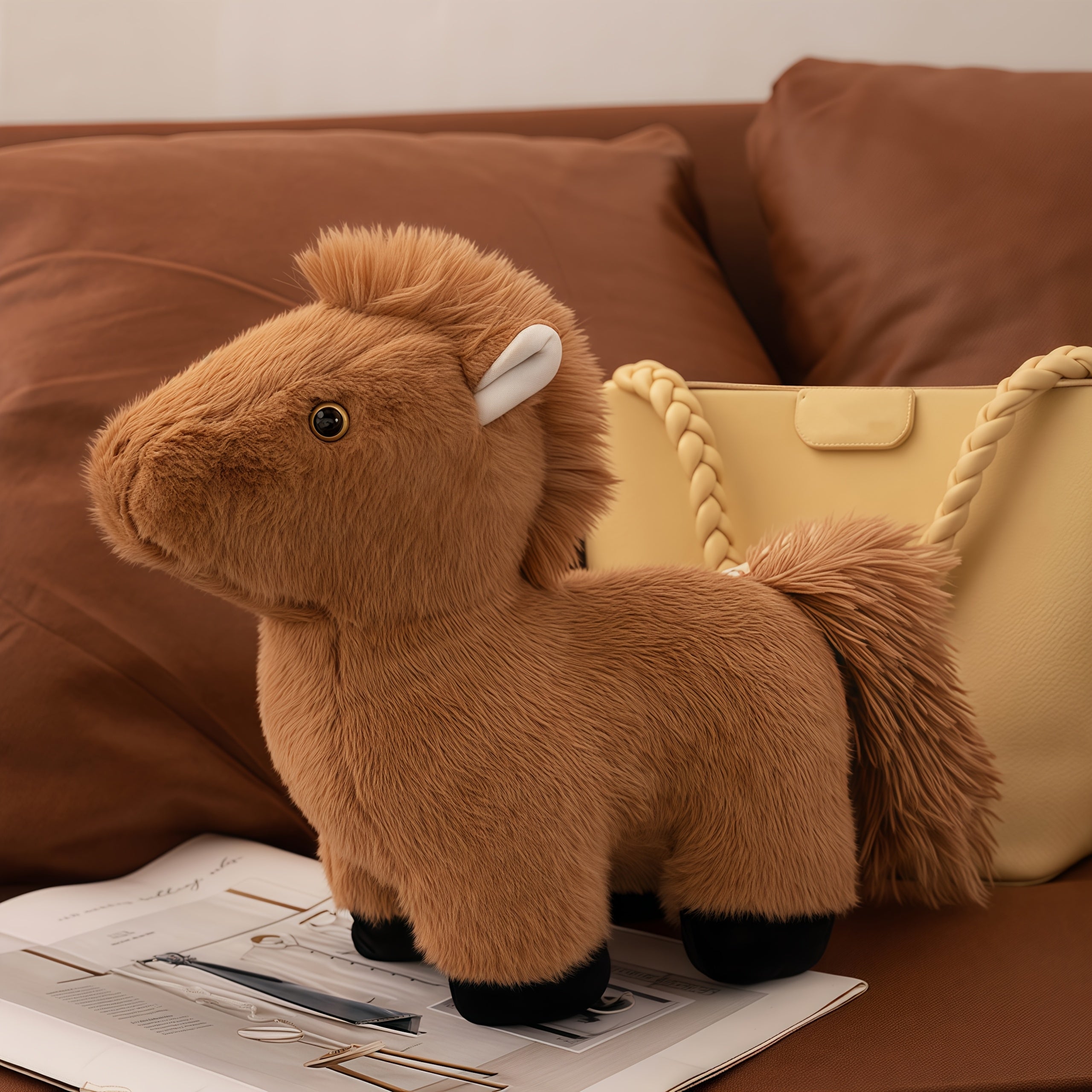 Soft Plush Pony Doll Realistic Horse Stuffed Animal Cuddly Gift Brown S