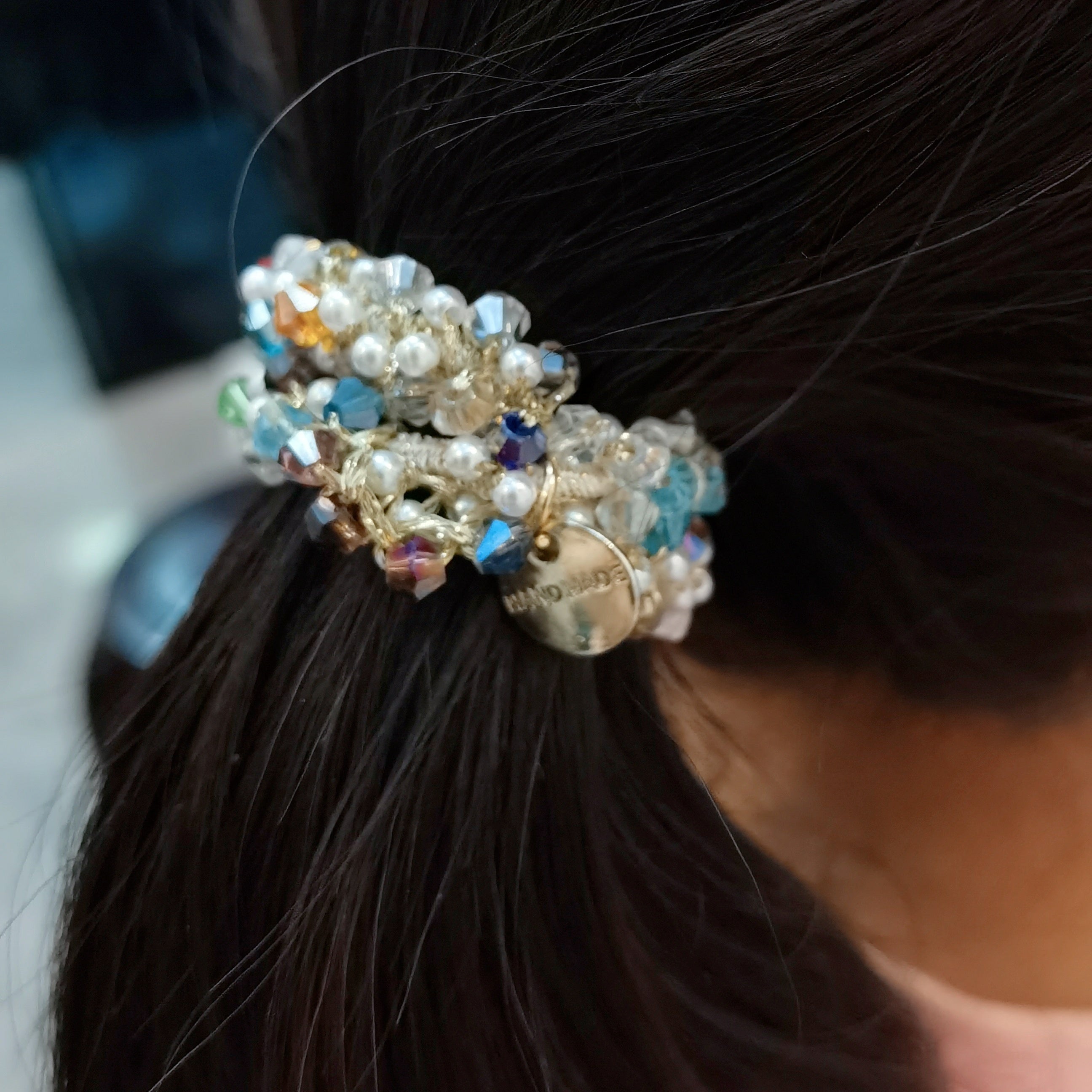 2pcs Crystal Hair Ropes Beaded Hair Rings For Girls