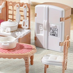 10pcs Mini Dollhouse Kitchen Set - Simulation Kitchenware Fridge Stove Table