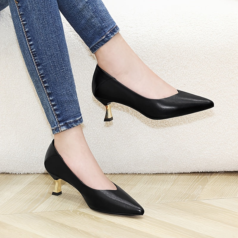 Pointed Toe Kitten Heel Pumps Women's Slip-On High Heels