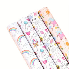 4pcs Colorful Cartoon Birthday Gift Wrapping Paper Roll