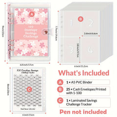 100 Envelopes Money Saving Challenge Binder with Laminated Tracker Sheet