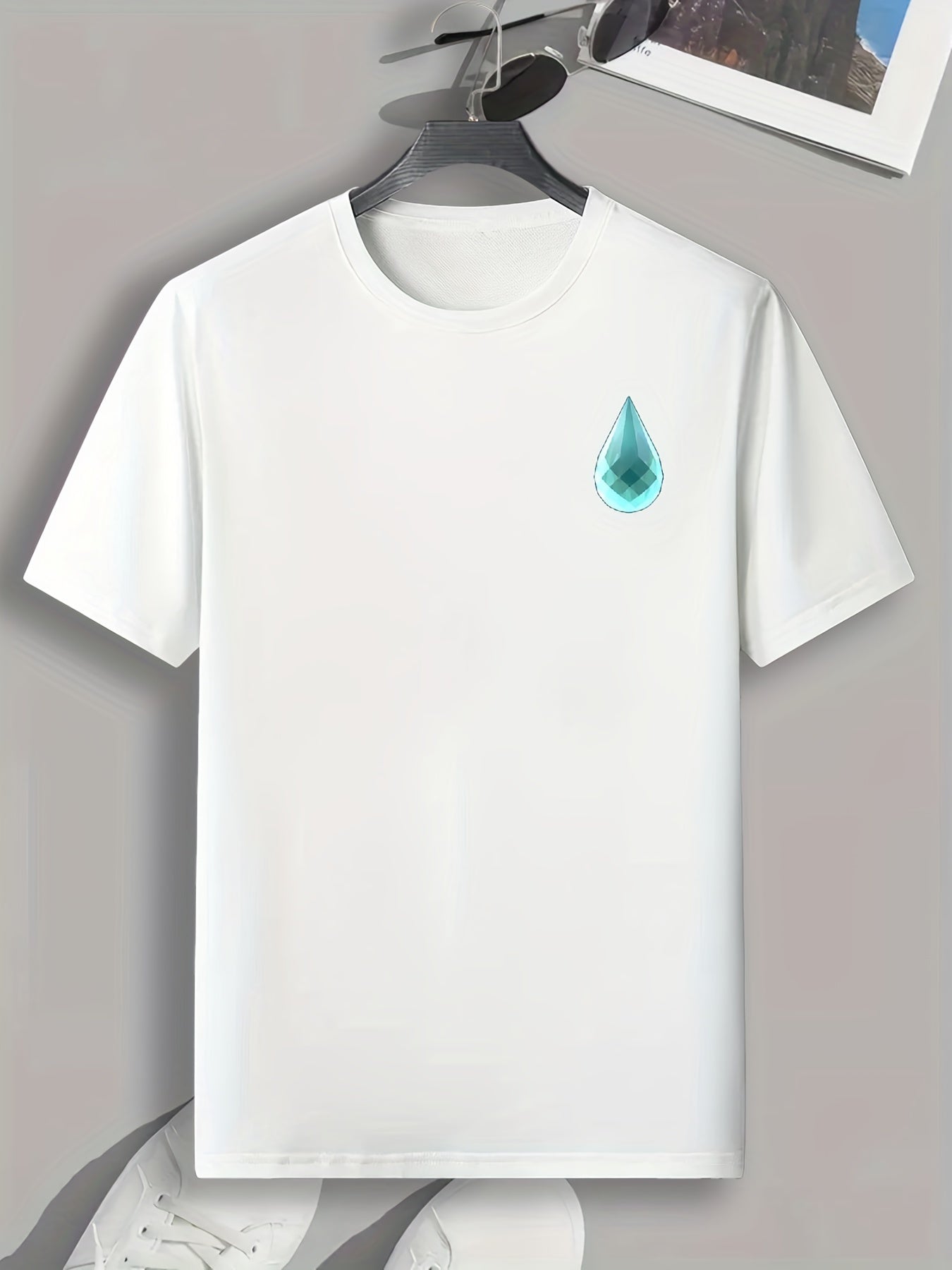 Water Drop Print Men's Comfy T shirt Active Slightly Stretch Breathable Tee