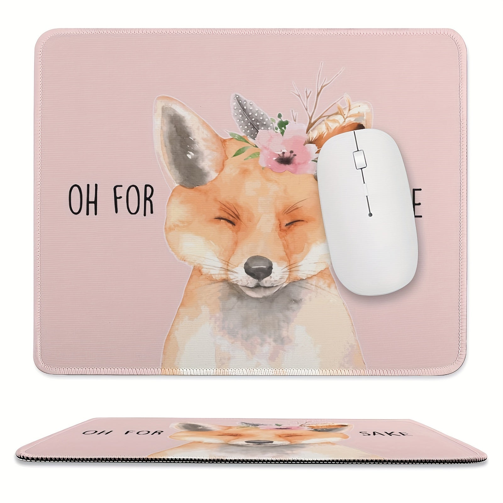 Pink Fox Mouse Pad Non Slip Rubber Base