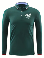 Men's Horse With Wings Print Golf Shirt Long Sleeve