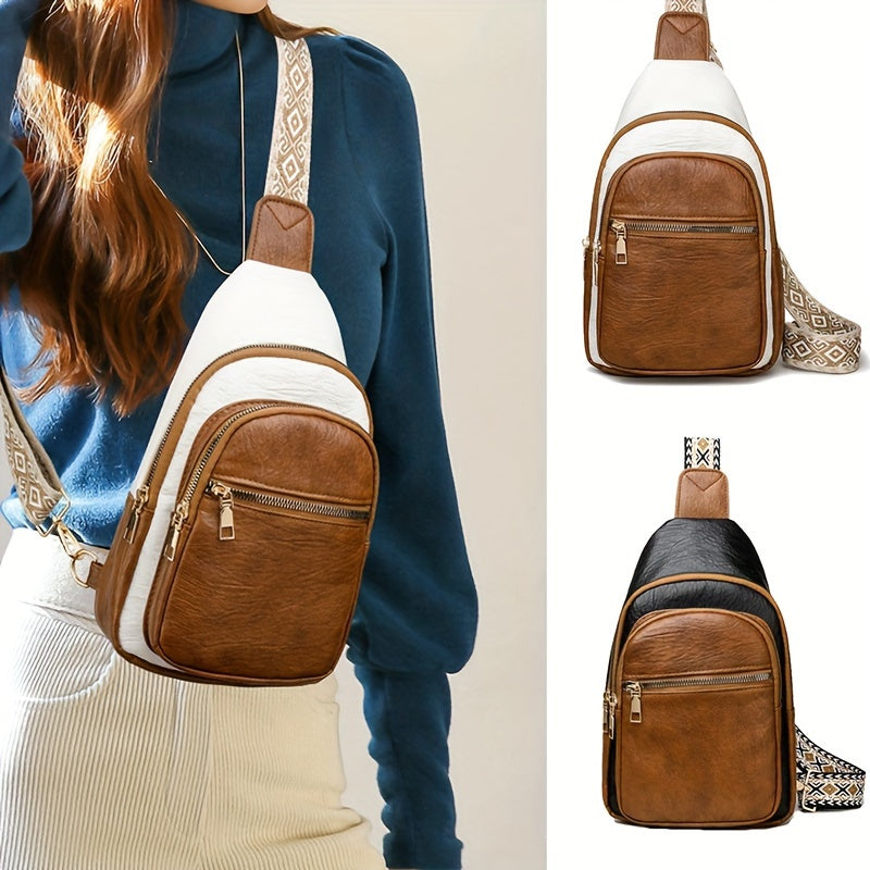 Women's Two Tone PU Leather Sling Chest Bag