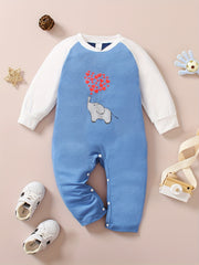Baby Boys Elephant Block Romper Long Sleeve Creeper Onesie
