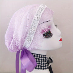 Women's Faux Pearl Lace Turban Cap Beanie