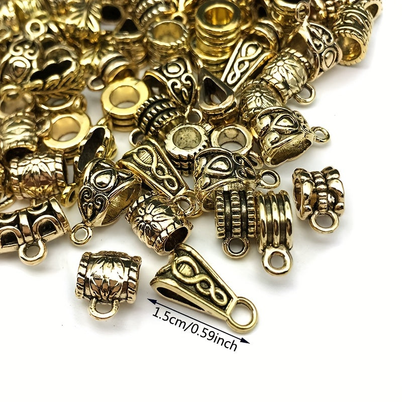 120pcs Antique Silver/Gold Clasps Connector Bail Tube Beads for DIY Jewelry