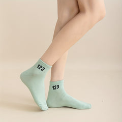 7 Pairs Number Print Socks Comfy Crew Sports Socks Women's Stockings
