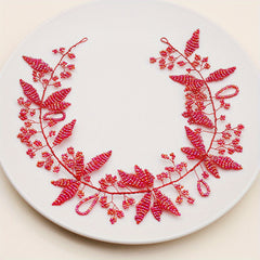 Red Crystal Beaded Hair Band Braided Headband Bridal Wedding Headwear